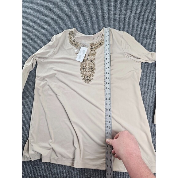 Susan Graver Embellished Tunic Top – Beige Long Sleeve Women’s SZ M - Picture 6 of 7